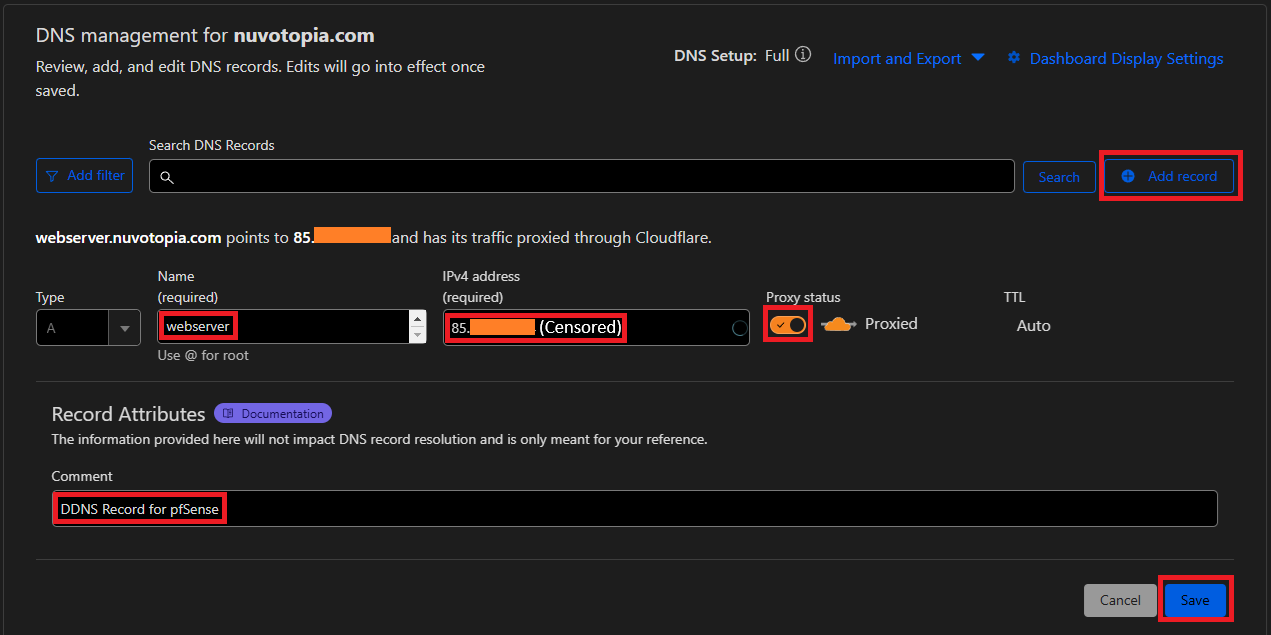 Cloudflare add dns